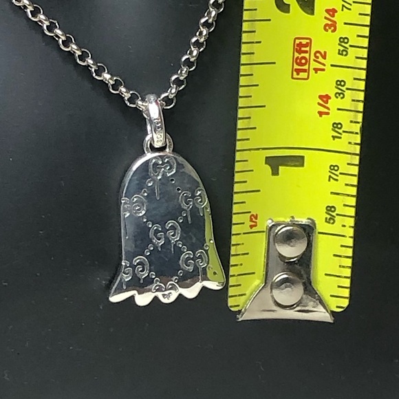 GUCCI Sterling Silver Ghost GG Monogram Necklace 21” Unisex NIB - Picture 14 of 17